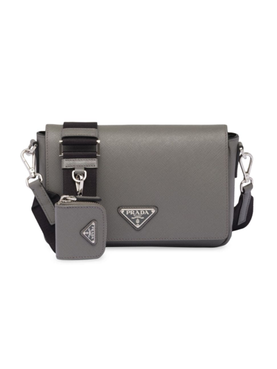 Shop Prada Men's Saffiano Leather Shoulder Bag In Grey