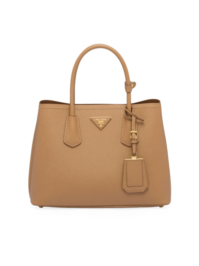 Shop Prada Women's Small Saffiano Leather Double Bag In Brown