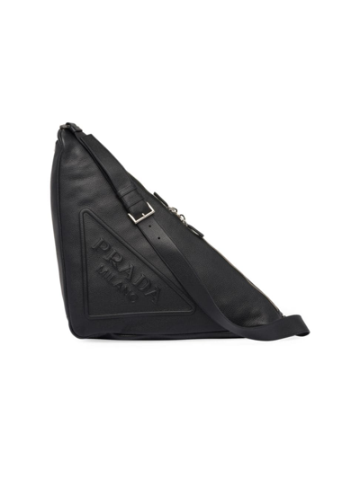 Shop Prada Men's Large Leather  Triangle Bag In Black