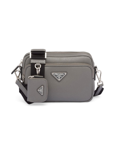 Shop Prada Men's Saffiano Leather Shoulder Bag In Grey