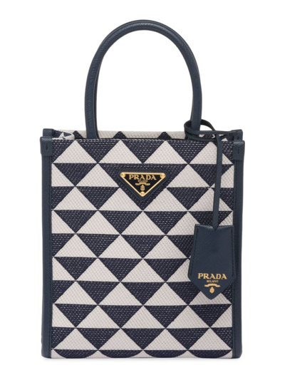 Shop Prada Women's Symbole Embroidered Fabric Mini Bag In Blue