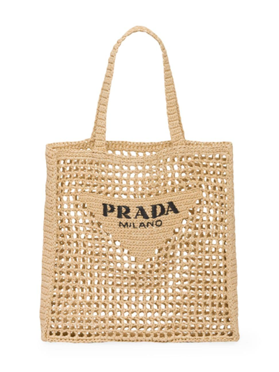 Shop Prada Women's Raffia Tote Bag In Beige Khaki