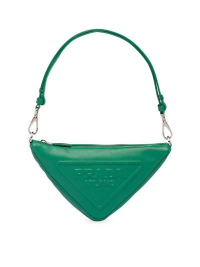 Shop Prada Women's Triangle Leather Mini Bag In Green