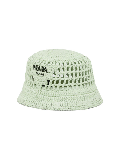 Shop Prada Women's Raffia Bucket Hat In Green