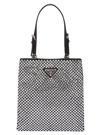 Shop Prada Women's Satin Handbag With Crystals In Silver
