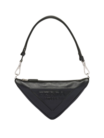 Shop Prada Women's Triangle Leather Mini Bag In Black