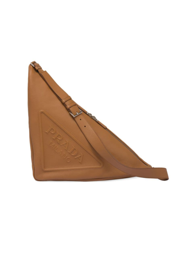 Shop Prada Men's Large Leather  Triangle Bag In Brown