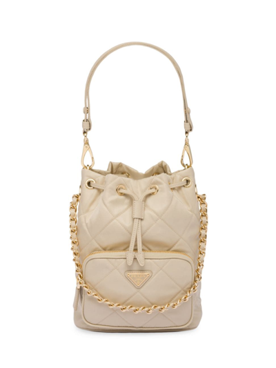 Shop Prada Women's Re-nylon Shoulder Bag In Beige Khaki