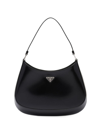 Shop Prada Women's Cleo Brushed Leather Shoulder Bag In Black