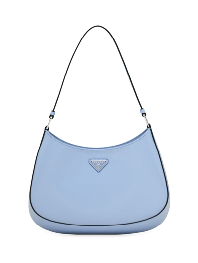 Shop Prada Women's Cleo Brushed Leather Shoulder Bag In Blue