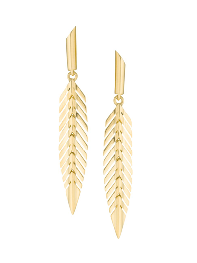 Shop Cadar Women's 18k Yellow Gold Feather Drop Earrings