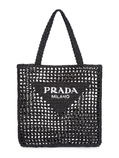 Shop Prada Women's Raffia Tote Bag In Black