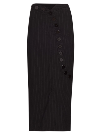 Shop House Of Aama Women's Prelude: Aama Tales Pinstriped Wool Midi-skirt In Black Pin Stripe