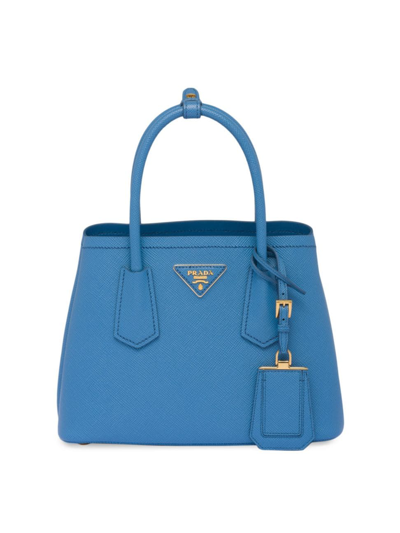 Shop Prada Women's Double Saffiano Leather Mini Bag In Blue