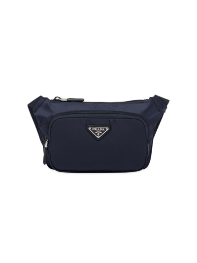 Shop Prada Men's Re-nylon And Saffiano Leather Shoulder Bag In Navy