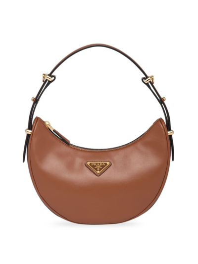 Shop Prada Women's Arqué Leather Shoulder Bag In Brown
