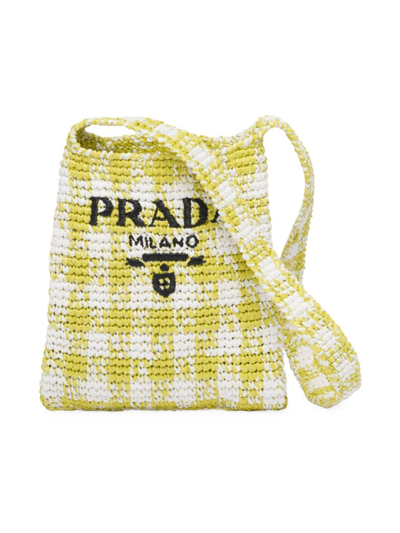 Shop Prada Women's Crochet Crossbody Bag In Yellow