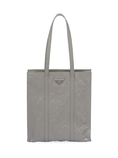 Shop Prada Women's Small Antique Nappa Leather Tote Bag In Grey