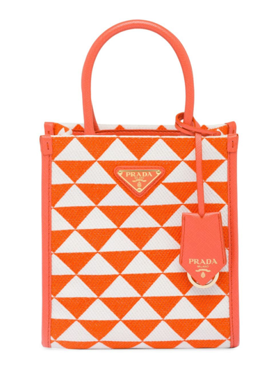 Shop Prada Women's Symbole Embroidered Fabric Mini Bag In Orange
