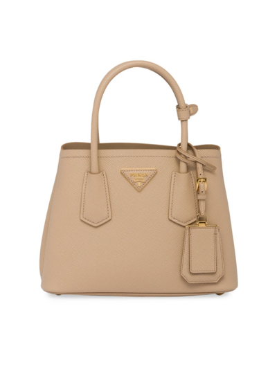 Shop Prada Women's Double Saffiano Leather Mini Bag In Beige