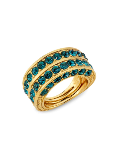 Shop Oscar De La Renta Women's Goldtone & Glass Crystal Ring In Denim Blue