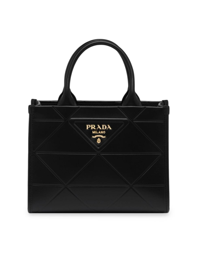 Shop Prada Women's Small Symbole Leather Top Handle Bag With Stitching In Black