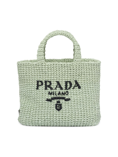 Shop Prada Women's Small Raffia Tote Bag In Green
