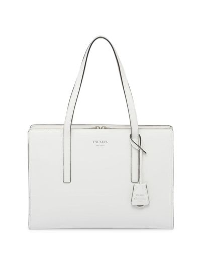 Shop Prada Women's Re-edition 1995 Brushed Leather Medium Top Handle Handbag In White