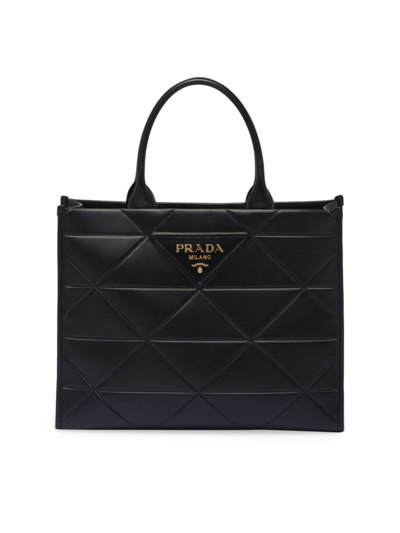 Shop Prada Women's Large Leather Symbole Bag With Topstitching In Black