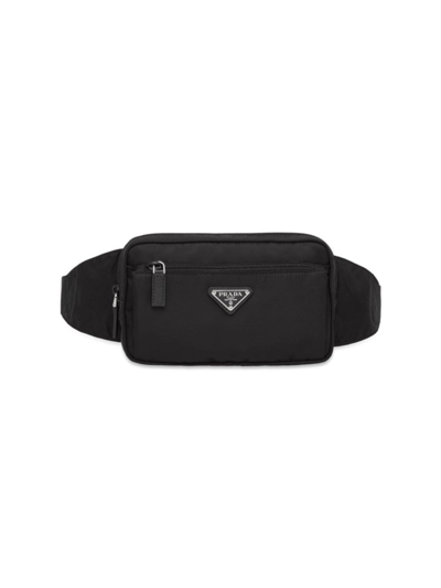 Shop Prada Men's Re-nylon And Saffiano Leather Belt Bag In Black