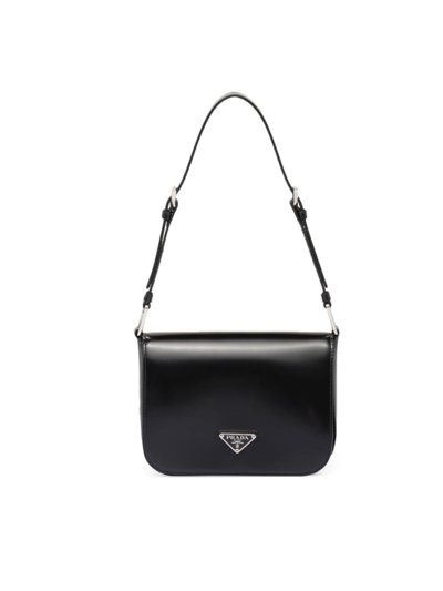 Shop Prada Women's Brushed Leather Shoulder Bag In Black