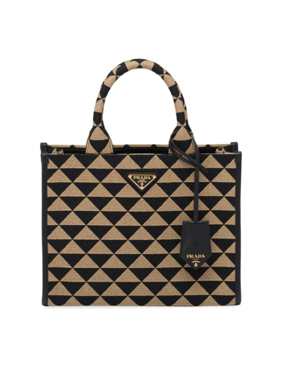 Shop Prada Women's Small Symbole Embroidered Fabric Handbag In Black