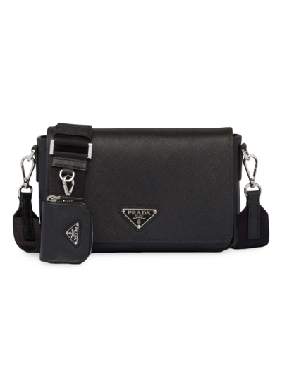 Shop Prada Men's Saffiano Leather Shoulder Bag In Black