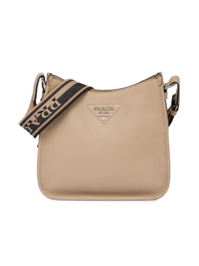 Shop Prada Women's Leather Hobo Bag In Beige