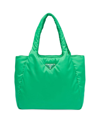 Shop Prada Women's Large Padded Re-nylon Tote Bag In Green