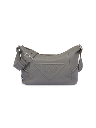 Shop Prada Men's Leather Bag With Shoulder Strap In Grey