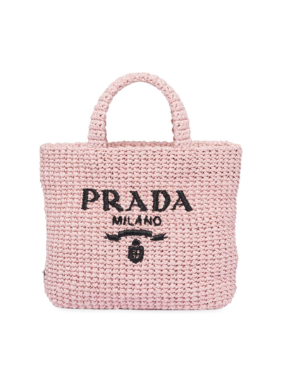 Shop Prada Women's Small Raffia Tote Bag In Pink