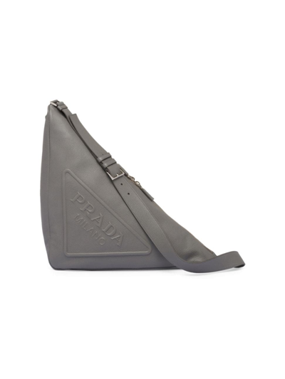 Shop Prada Men's Large Leather  Triangle Bag In Grey
