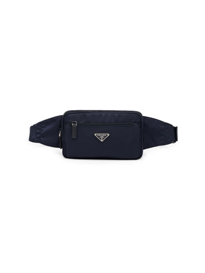 Shop Prada Men's Re-nylon And Saffiano Leather Belt Bag In Blue