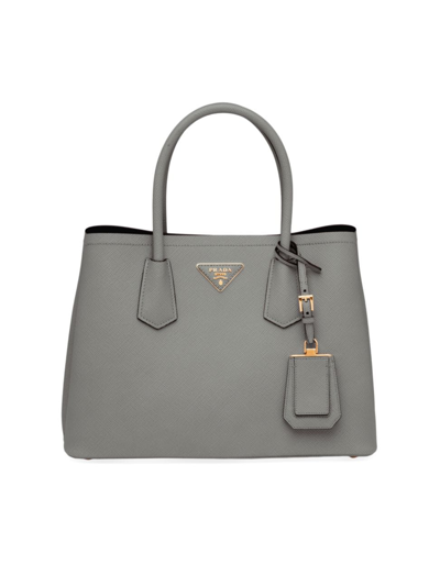 Shop Prada Women's Small Saffiano Leather Double Bag In Grey