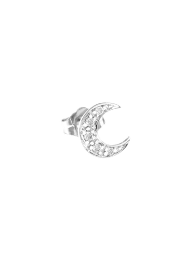 Shop Sydney Evan Diamond & 14k White Gold Crescent Moon Single Stud Earring In Silver