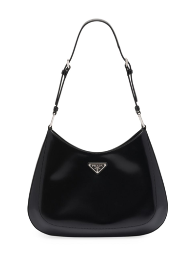 Shop Prada Women's Cleo Brushed Leather Shoulder Bag In Black