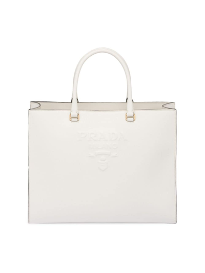 Shop Prada Women's Large Saffiano Leather Handbag In White