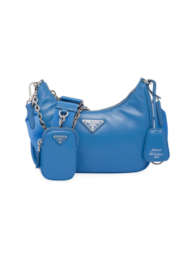 Shop Prada Women's Padded Nappa Leather Re-edition 2005 Shoulder Bag In Blue