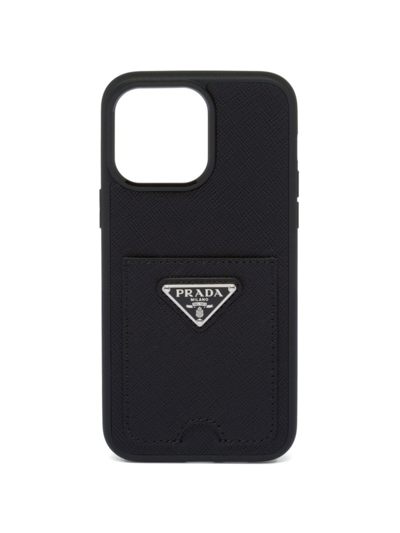 Shop Prada Women's Saffiano Leather Cover For Iphone 14 Pro Max In Black