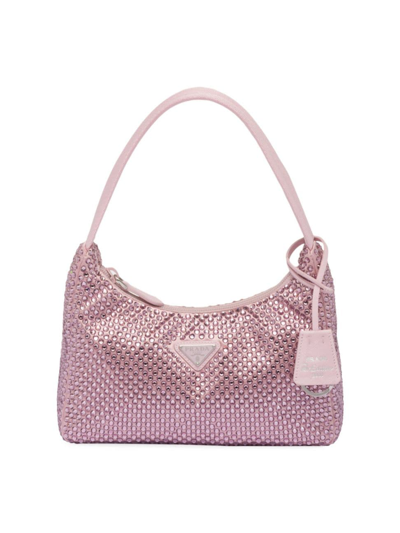 Shop Prada Women's Satin Mini Bag With Crystals In Pink