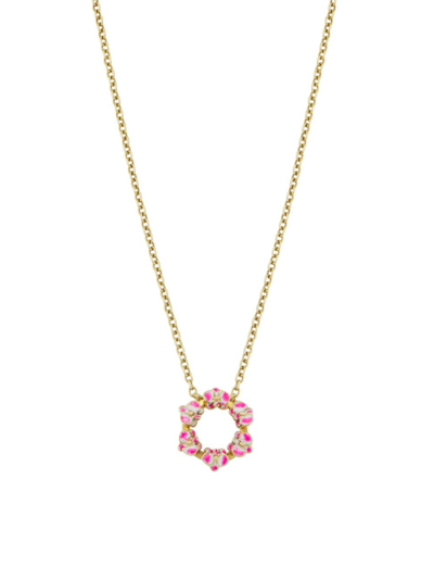 Shop Onirikka Women's Kidea 18k Yellow Gold & Enamel Circle Pendant Necklace In Pink