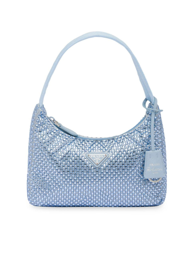 Shop Prada Women's Satin Mini Bag With Crystals In Blue