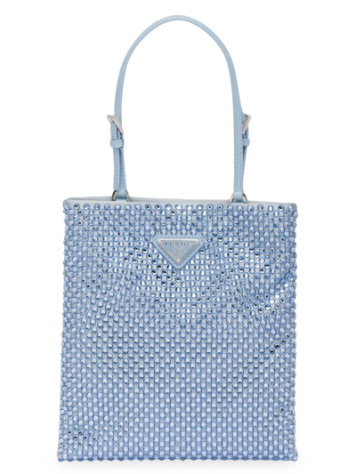 Shop Prada Women's Satin Handbag With Crystals In Blue