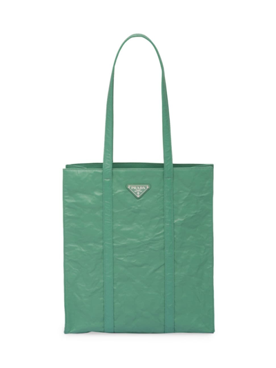 Shop Prada Women's Small Antique Nappa Leather Tote Bag In Green